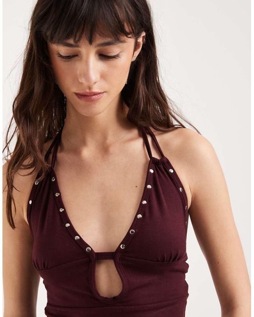 Motel Red Mioto Keyhole Studded Halter Cami Top