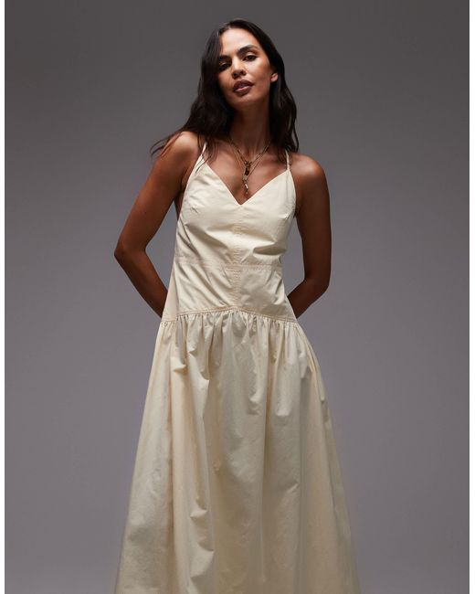 Robe mi-longue en popeline avec décolleté plongeant en v - beurre TOPSHOP en coloris Gray