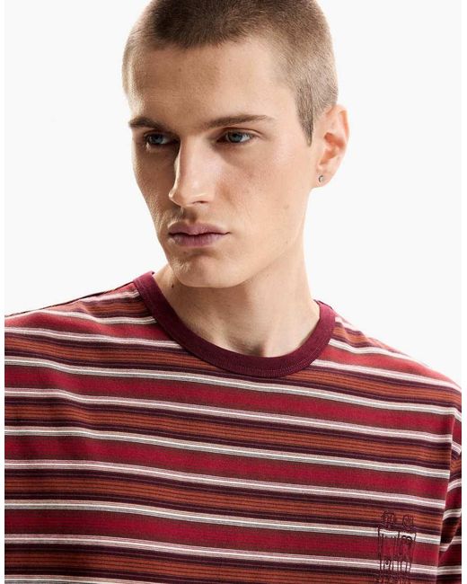 Desigual Red Striped Knit T-Shirt for men