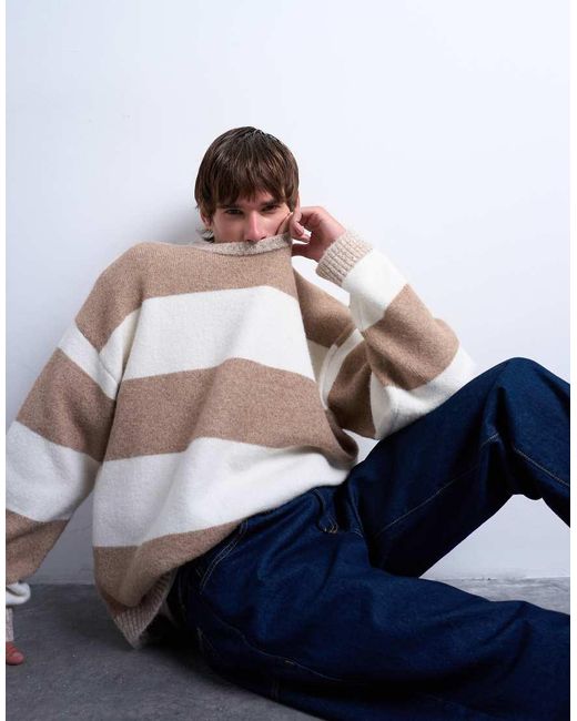 Topman Multicolor Regular Fit Stripe Crew Neck Jumper for men