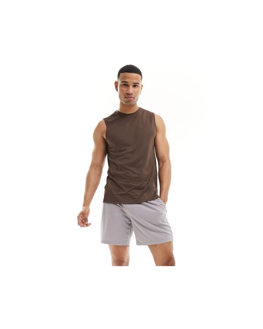 ASOS 4505 Brown Icon Training Sleeveless T-shirt With Quick Dry for men