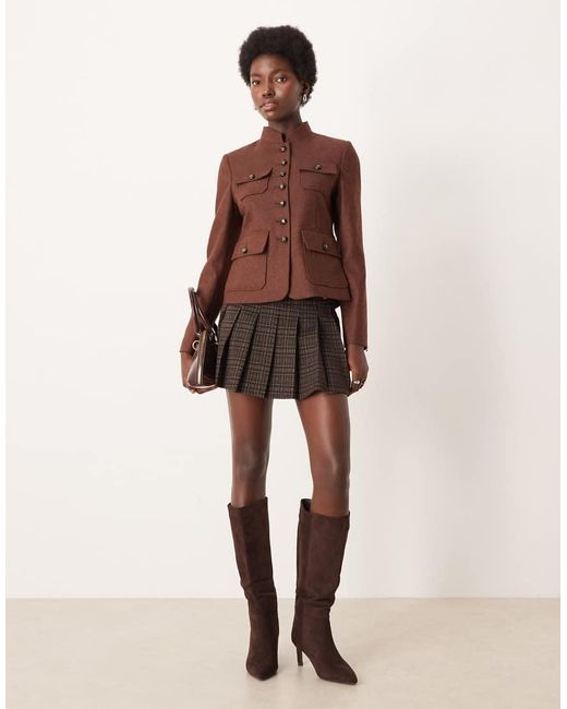 Mango Brown Wool Mix Utility Short Jacket