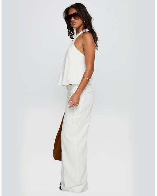 Princess Polly White Silver Moon Linen Blend Tie Waist Detail Wide Leg Pants