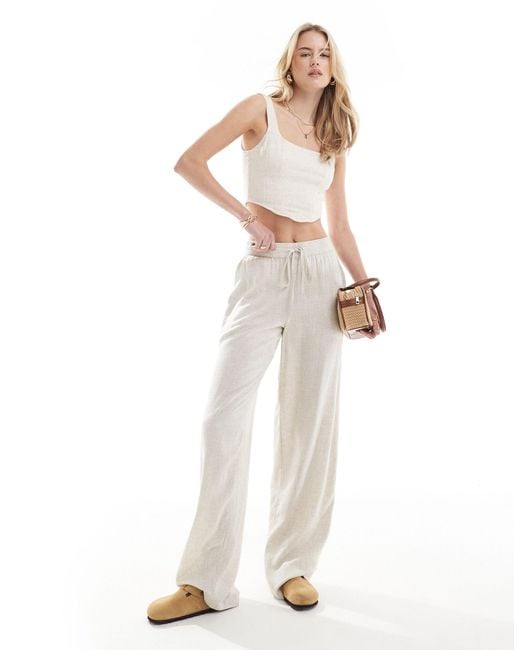 Noisy May White Loose Fit Linen Mix Trouser