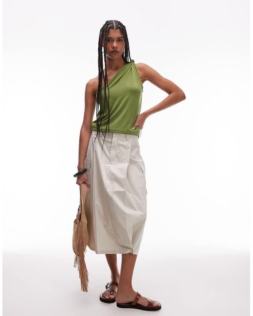 TOPSHOP Green Knot Detail One Shoulder Top