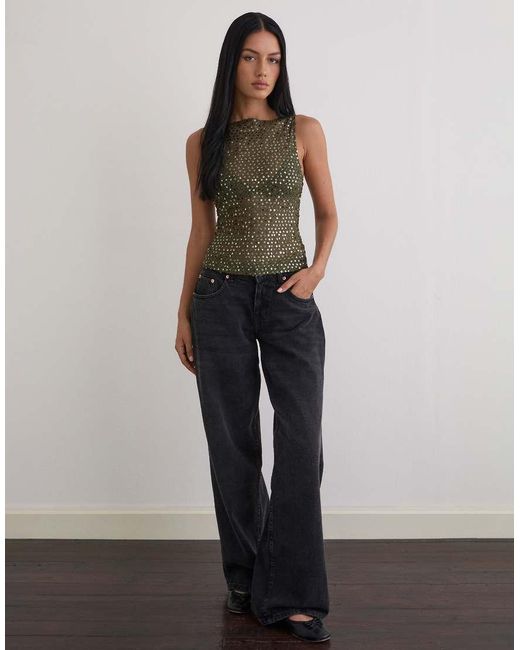 Motel Green Dudley Sequin Knit Singlet Top