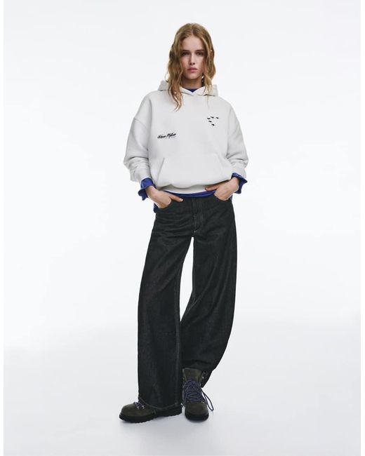 Pull&Bear White Star And Slogan Hoodie