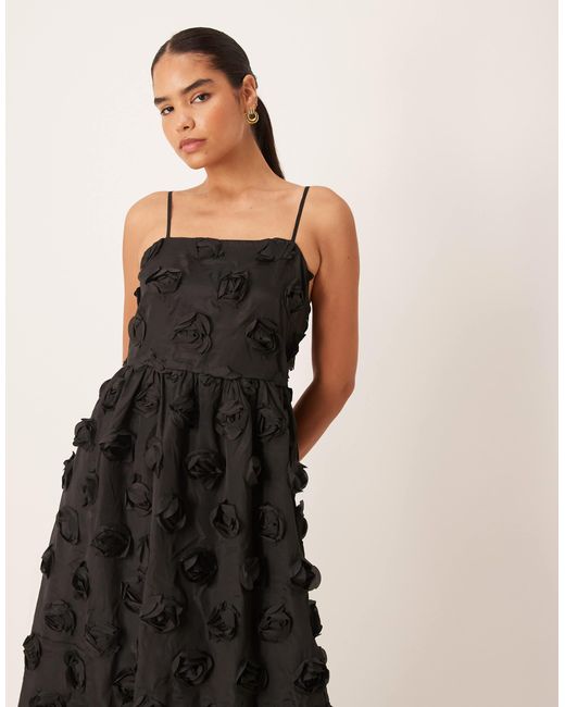 Y.A.S Black Premium 3d Floral Applique Midi Dress
