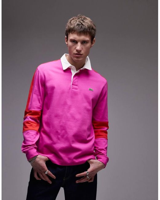 Lacoste Pink Long Sleeve Rugby Shirt for men