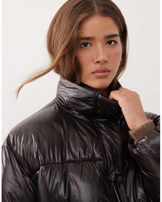 Noisy May Brown Shiny Puffer Jacket