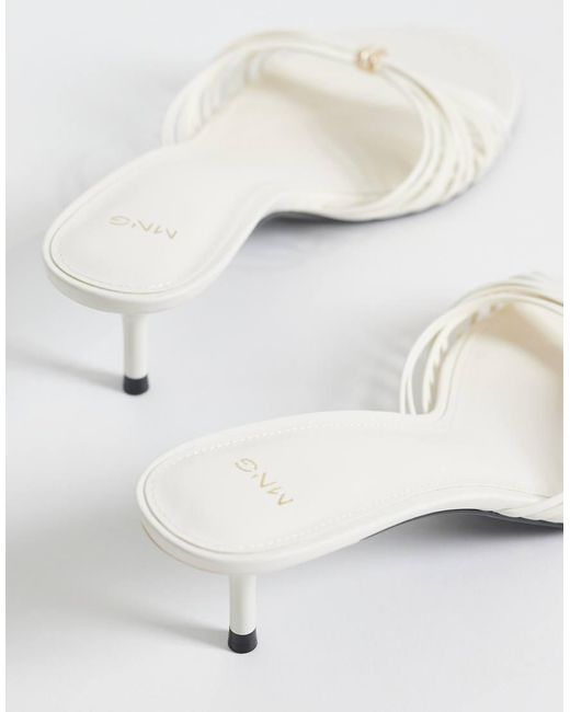 Mango White Strappy Heeled Sandals With Hardware Detail