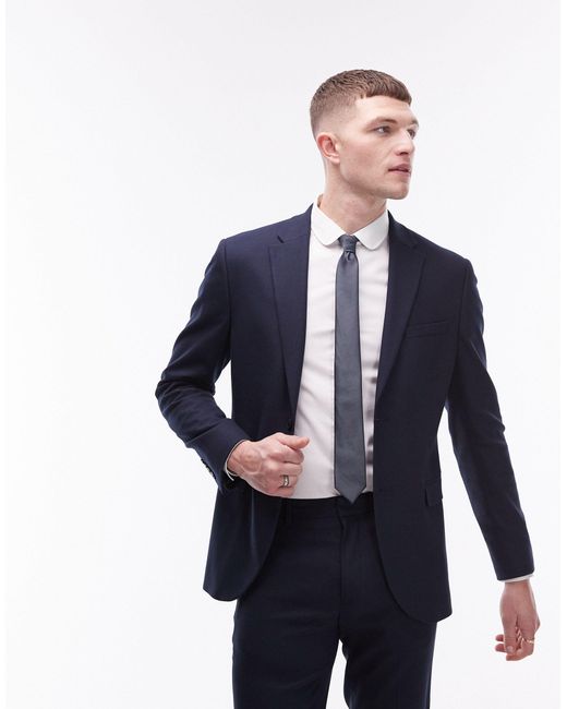 Topman Blue Skinny Textured Suit Jacket for men