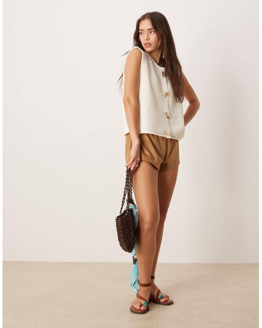 ASOS Natural Knitted Boxy Waistcoat With Multi Shell Buttons
