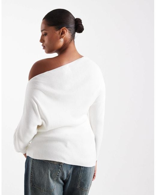 ASOS White Asos Design Curve Knitted Asymmetric Off-shoulder Rib Top