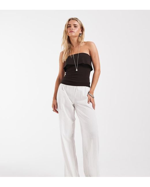 Only Petite White Nly Petite 100% Cotton Pull On Trousers With Embroidery