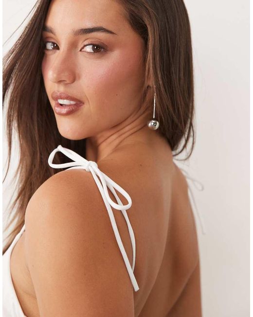 Fashionkilla White Exclusive Cotton Rich Poplin Cami Ruched Bust Detail Babydoll Mini Dress