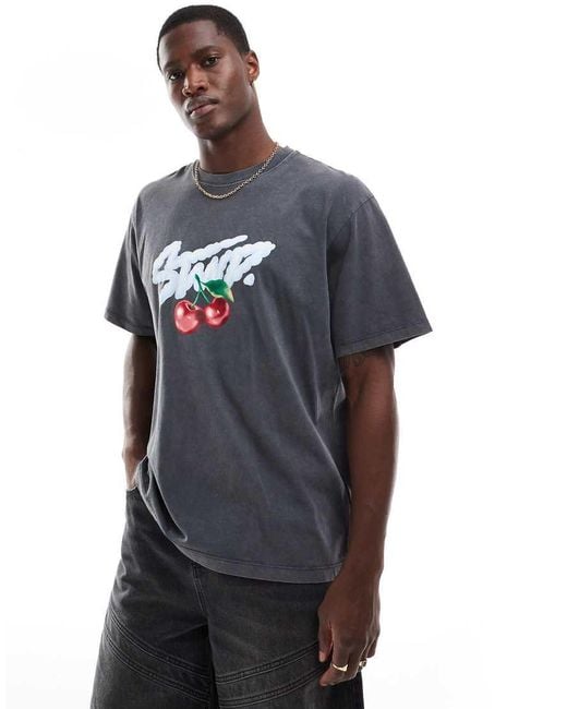 Pull&Bear Gray Stwd Cherry Printed T-shirt for men