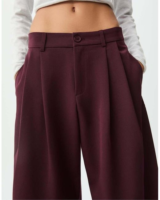 Stradivarius Red Wide Leg Smart Trousers With Darts