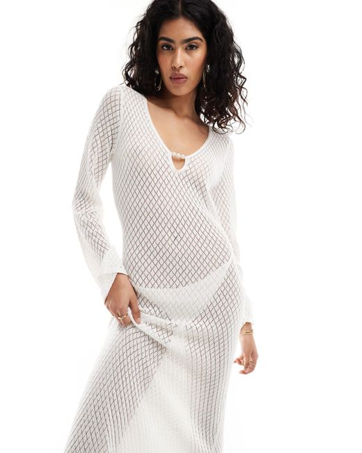 Pretty Lavish White Hen Crochet Knit Cut-out Maxi Dress