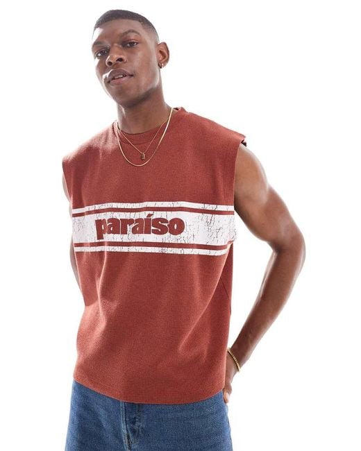 ASOS Red Oversized Tank With Sports Graphic for men
