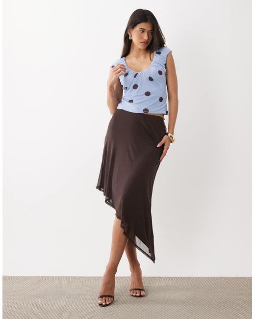 ASOS Gray Printed Mesh Ruched Scoop Top