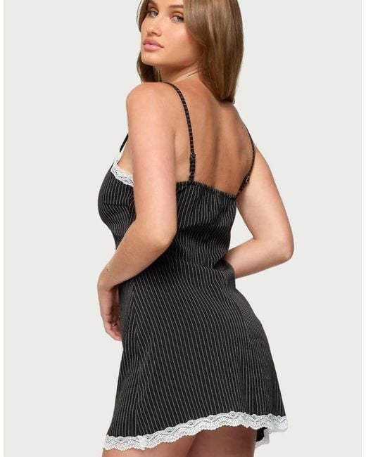 Edikted Black Liel Contrast Lace Pinstripe Mini Dress