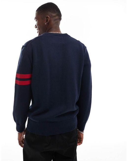 Gant Blue Crew Neck Knit Jumper With Varsity Logo for men