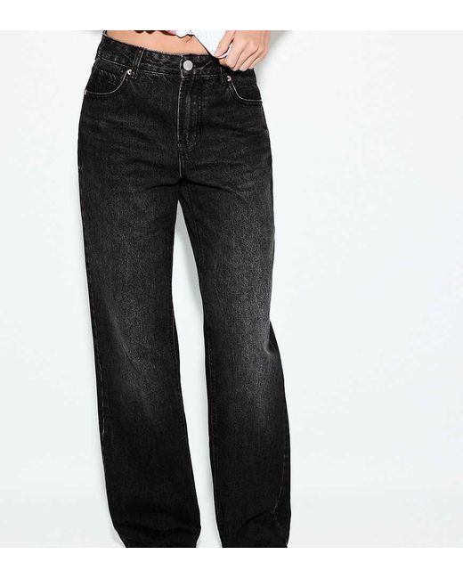 Stradivarius Gray Petite D92 Straight Wide-leg Jeans