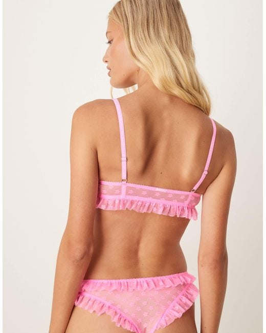 ASOS Koko Floral Textured Mesh Ruffle Brazilian