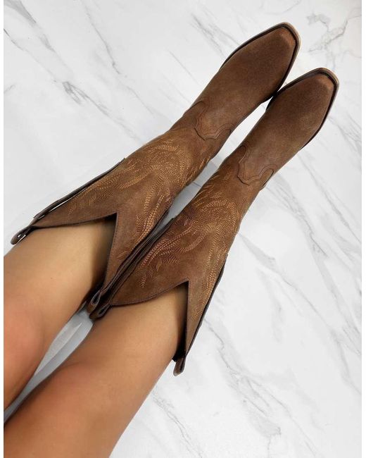 GIA STUDIOS Brown Cowboy Western Knee Boots