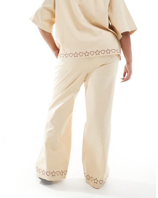 Exclusivité - pantalon d'ensemble ample en lin mélangé avec détails brodés - beige Renee Studio en coloris Natural