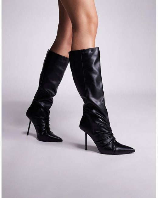 Public Desire White Neila Leather Look Pointed Knee Boots