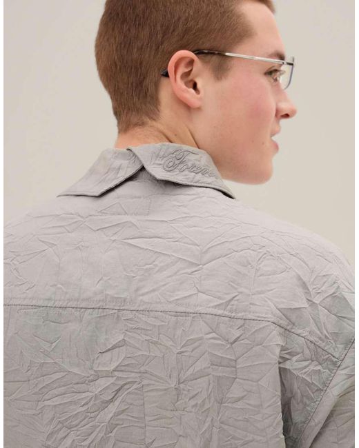 Bershka Gray Short Sleeve Crinkle Effect Shirt for men