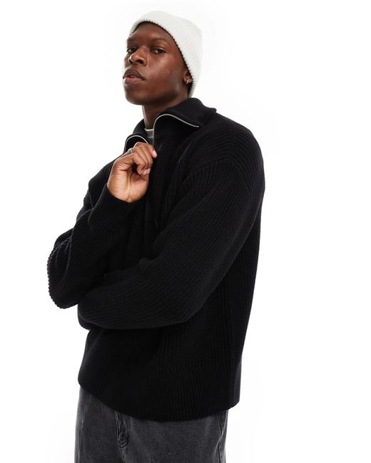 Weekday Black Jim Wool Blend Half Zip Jumper for men
