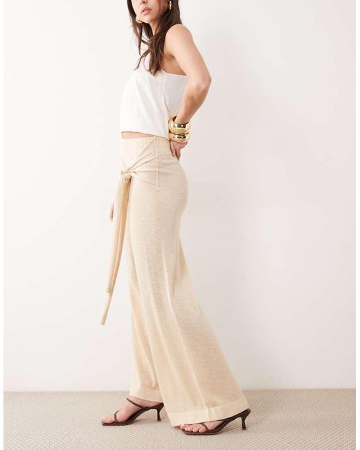 Mango Natural Tie Waist Straight Trousers