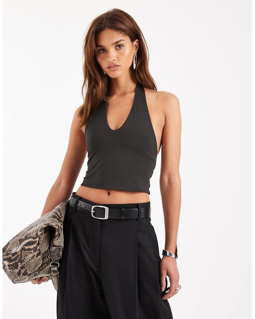 ASOS Black Sculpting Halter Neck Crop Top