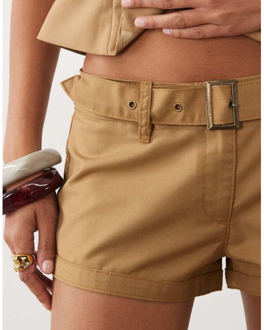 Lioness Brown Afterglow Cotton Rich Belt Detail Mini Short Co-ord