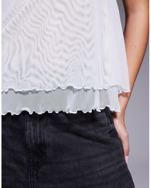 Fashionkilla Gray Exclusive Mesh Overlay Lettuce Edge Hem Cami Peplum Top