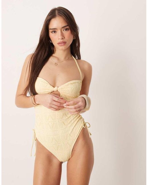 ASOS Natural Kyle Eyelet Cut Out Swimsuit