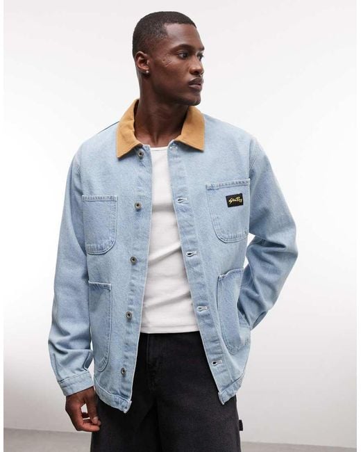 Stan Ray Blue Denim Button Up Utility Style Jacket With Contrast Collar for men