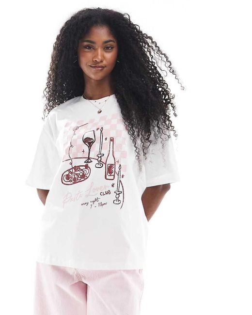 Camiseta Blanca Extragrande Con Estampado Gráfico De Pasta De Algodón De Threadbare de color White