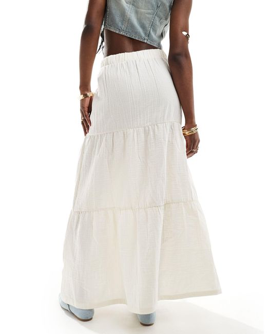 Pieces White Festival Tiered Maxi Skirt