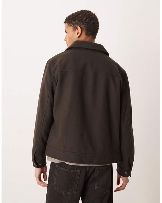 Mango Brown Zip Through Harrington Jacket for men
