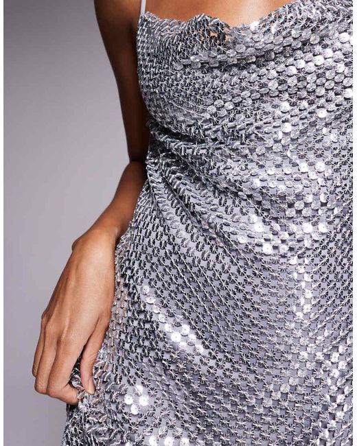 River Island Gray Sequin Cowl Neck Mini Dress