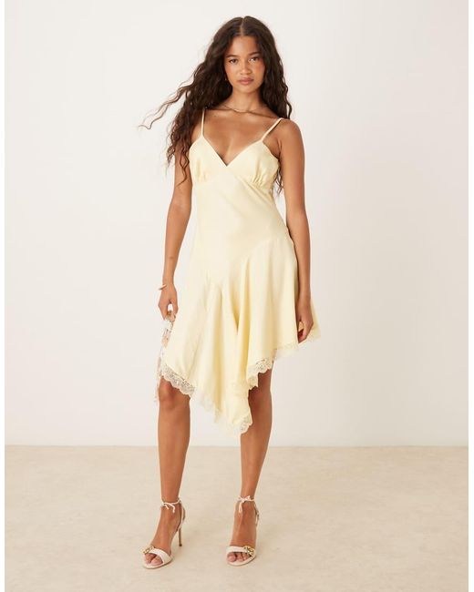ASOS Natural Satin Asym Hem Lace Trim Mini Dress