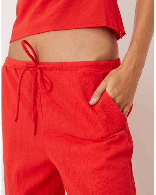 Pantalones Rojos Con Cordón Ajustable De (Parte De Un Conjunto) Mango de color Red