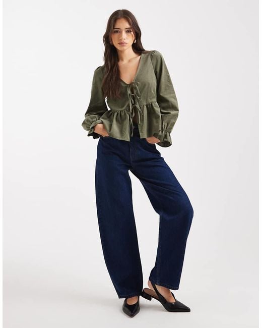 New Look Gray Cord Tie Front Shell Top