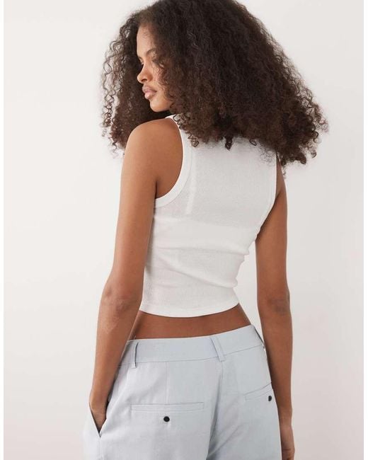 Brave Soul White Ribbed Crop Vest Top