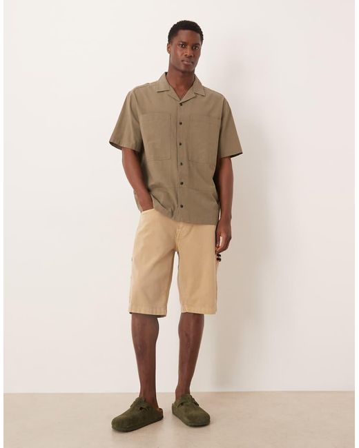 ASOS Brown Relaxed Revere Cotton Shirt With Chest Pocket Detail for men