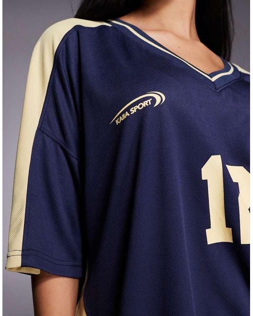 Kaiia Blue Exclusive Sport Oversized V-neck Soccer Jersey